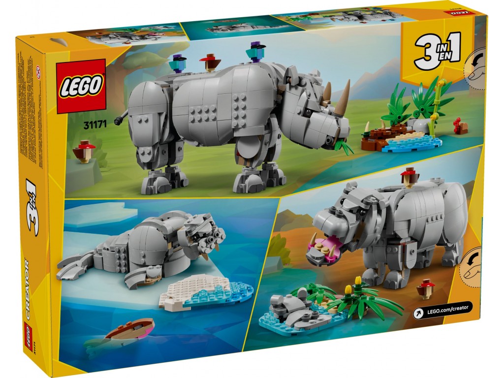 31171 LEGO Creator Дикие животные: Величественный носорог с птицами 3 в 1
