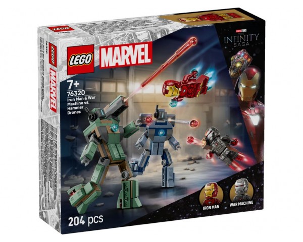 76320 LEGO Marvel Железный человек и Военная машина против дронов-молотов