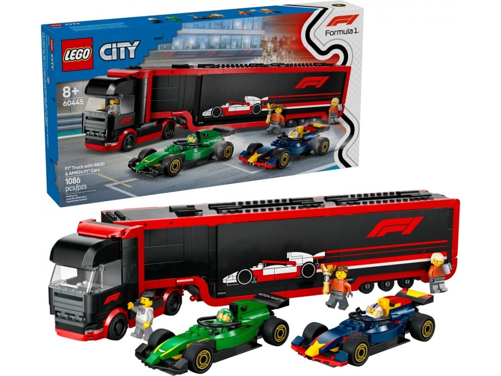 LEGO City 60445 Грузовик F1 с гоночными автомобилями RB20 и AMR24 F1